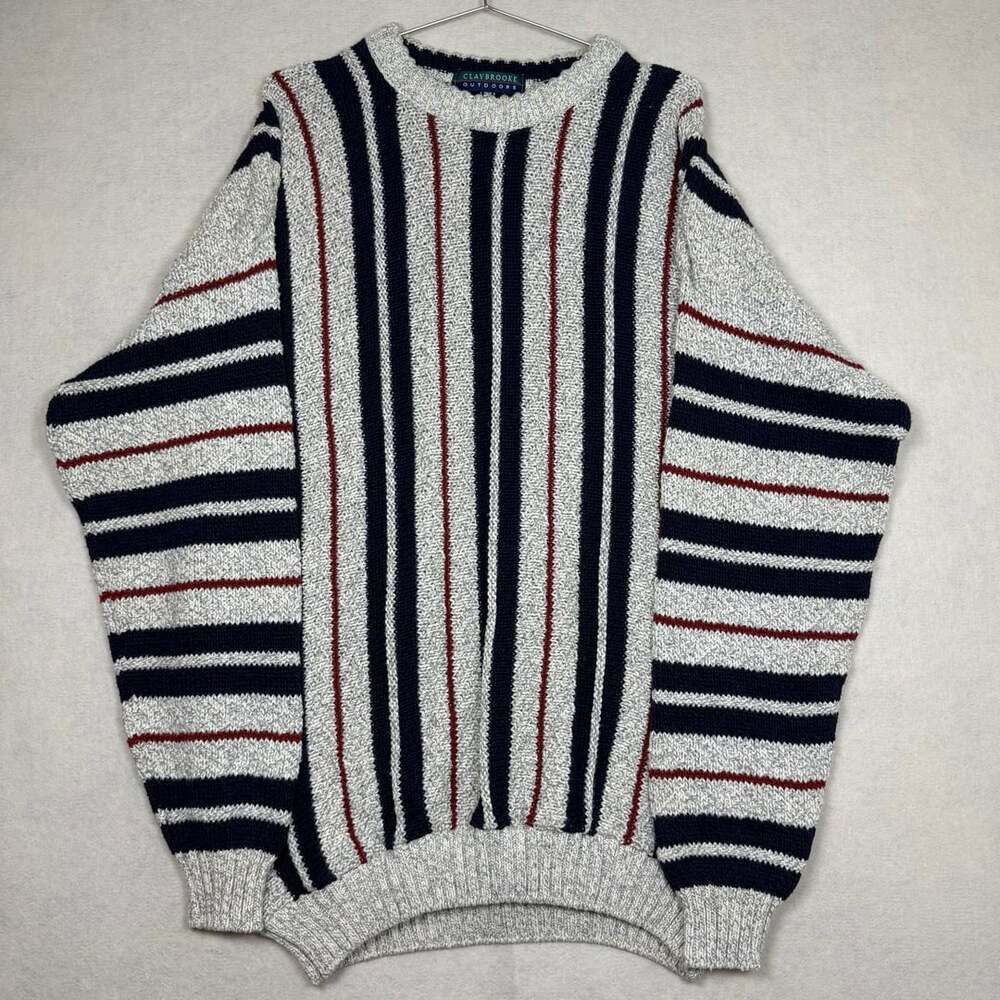 Vintage Claybrooke Outdoors Sweater Mens Size XL Pullover 100 Cotton USA Striped